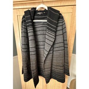 Vince Cardigan Sweater Women Sz M Black Yak Wool Blend Hood Draped Open Pockets